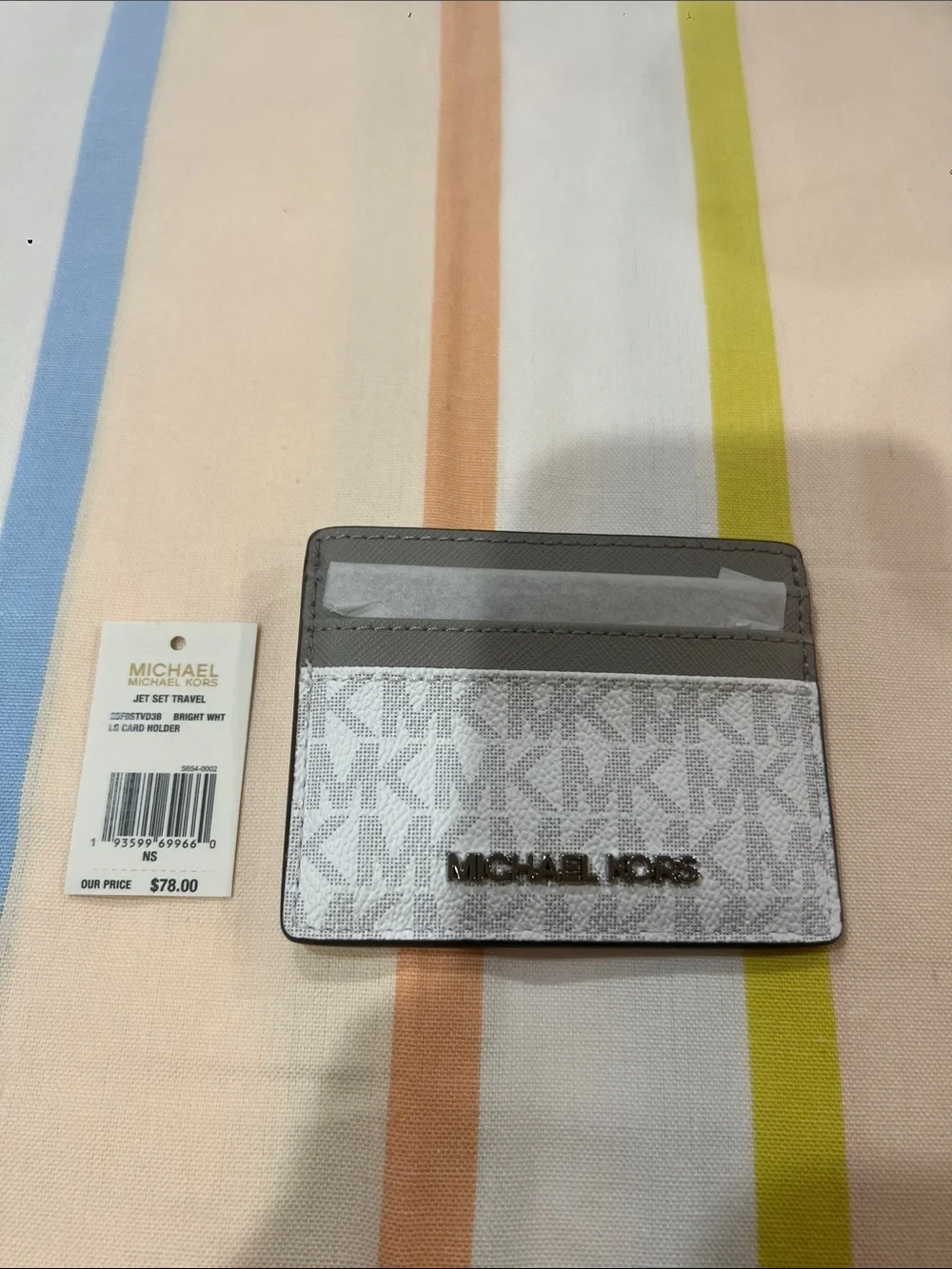 Michael Kors Silver Gray Logo Card Holder with Metal Logo